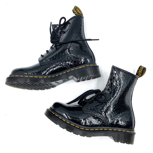 Dr Martens 1460 Boots Leopard Emboss Black Lace Up Combat Ankle Patent Sz 6 - Picture 8 of 12